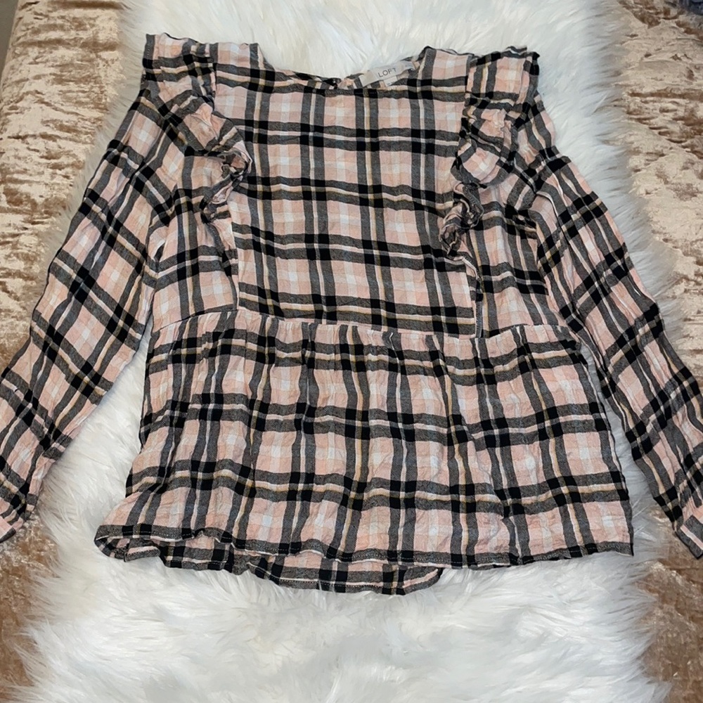 Loft long sleeve pink plaid work shirt